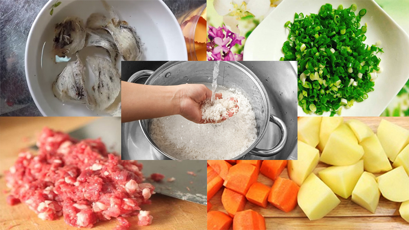Ingredients for cooking bird's nest porridge with vegetables