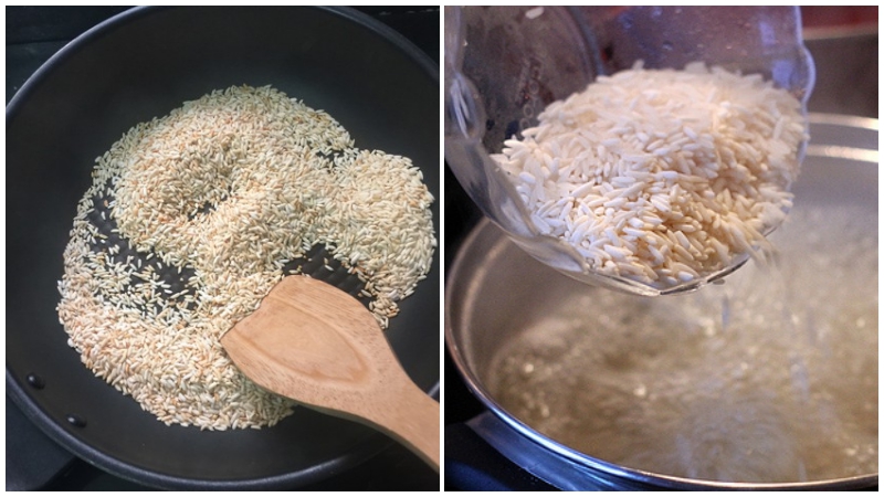 Pre-roast rice in a pan before cooking to make it more fragrant.  Put the rice in the cooking pot like the usual way to cook porridge, depending on your preference for thick or thin porridge, add more or less water.