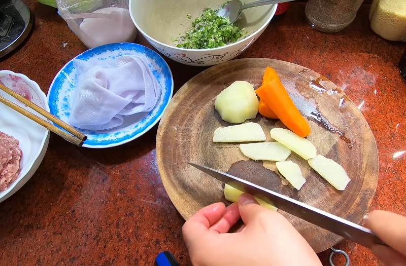 Preparation of ingredients for making dumplings