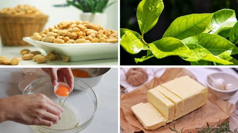 Ingredients for making lemon leaf peanut cake
