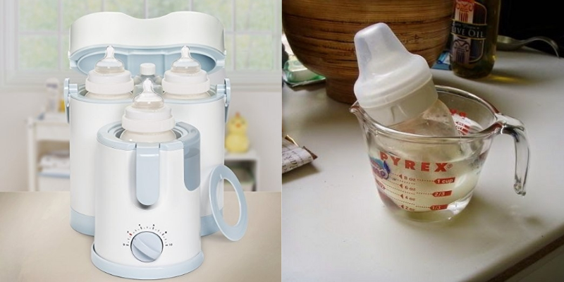 Heat milk by machine or put in warm water