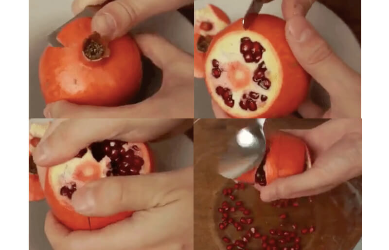 Split pomegranate seeds