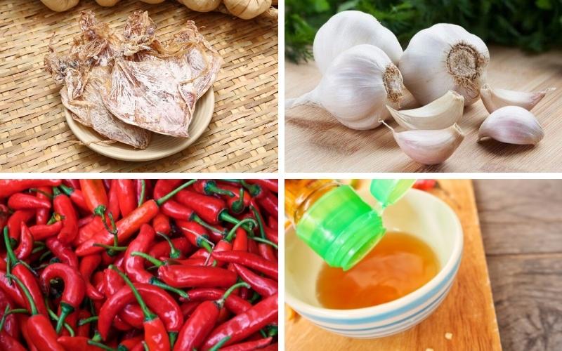 Ingredients for making fried squid with fish sauce
